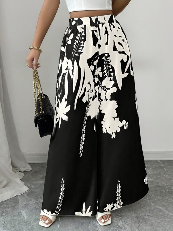 Women'S Elegant Floral Print Wide-Leg Pants - Lightweight Polyester, Red with White Floral Design, Perfect for Spring/Summer/Fall, Stylish Casual Attir - Image 19