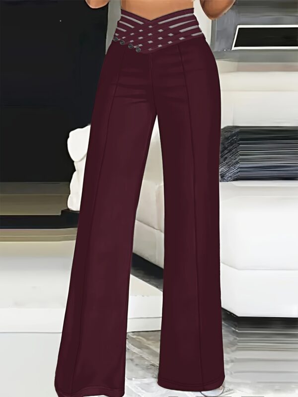 Women's High-Waist Cut-Out Straight-Leg Pants - Casual Polyester Trousers, Machine Washable, Ideal for Everyday Commute - Elegant Solid Color - Image 15