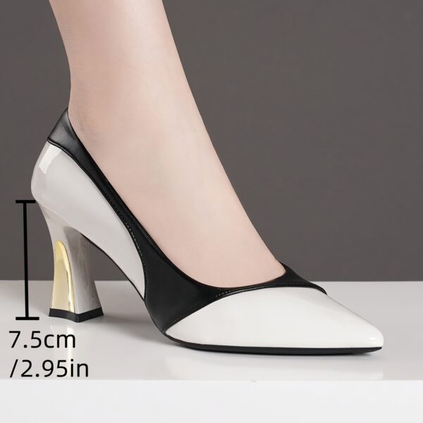 Women'S Black & White Pointed Toe High Heel Pumps - Comfortable Slip-On Dress Shoes with Thick Rubber Sole, Synthetic Cover Upper & Insole for Fall Season, Stylish Low-Cut Design, Low-Cut Footwear | Elegant Footwear | Durable Footwea - Image 5