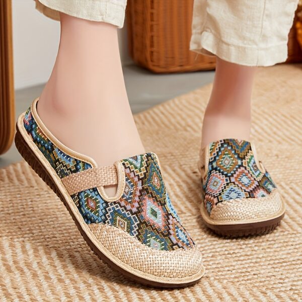 Women's Retro Plaid Slip-On Half Slippers - Soft Knit Fabric, Non-Slip PU Sole, Breathable Comfort for Indoor/Outdoor Use, Vibrant Spring Colors, Hand Washable - Image 4