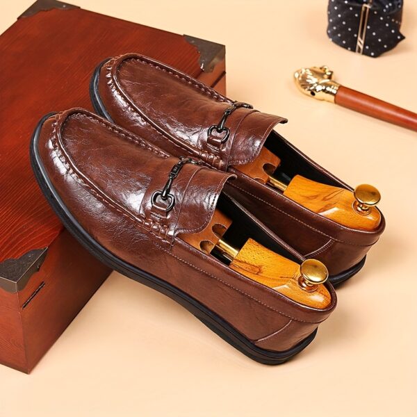 Men'S Elegant Brown Loafers - Casual Slip-On Shoes with Metal Buckle, Perfect for Weddings, Parties, and Business Casual Attire, All-Season Comfort, Rubber Sole, Faux Upper, Formal Footwear | Elegant Loafers | Stylish Loafers - Image 2