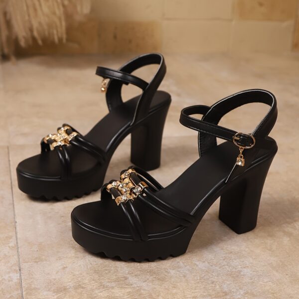 Women's Chunky Platform High Heel Sandals - Elegant Open-Toe Summer Shoes with Ankle Strap, Synthetic Cover Upper & PU Sole, White Versatile Dressy Casual Footwear, Chunky Heel Sandals, Formal Casual Wear, Crisscross Ankle Straps, Durable Pu Sole - Image 17