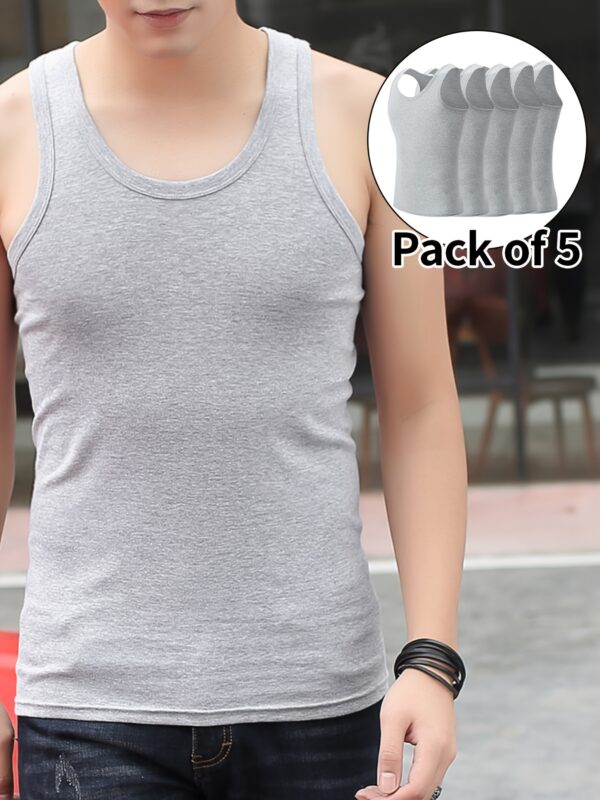 Set of 5 Summer Men'S Athletic Training Fitted Sleeveless Undershirts, Stretchy for Inner Wear. - Image 3