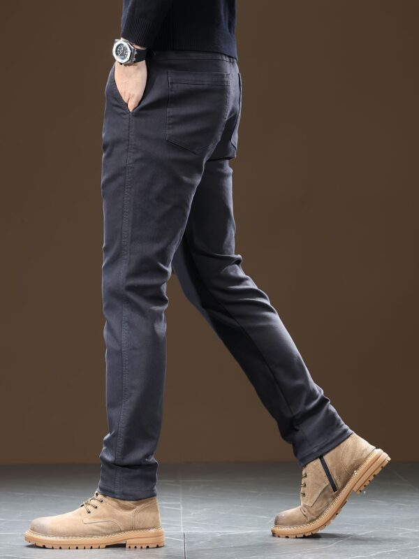 Men's Slim Fit Straight-Leg Casual Pants - Cotton Blend, Mid-Rise with Zipper Detail, Machine Washable - Classic Solid Brown for Business & Leisure - Image 8