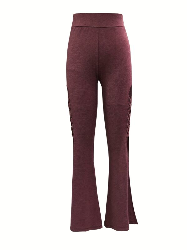 Nini Women's High-Waisted Flared Pants with Side Cross Strap Cut-Out Design - Solid Color Casual Trousers, Medium Stretch Machine-Washable Fabric for Spring Summer Fall, Versatile for Home, Commute & Outings, Cute Pants, Home Wear Trousers, Comfortable Fit Trousers - Image 2