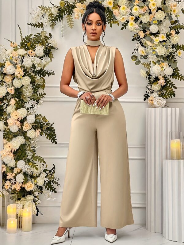 Women's Elegant High-Waisted Sleeveless Wide-Leg Jumpsuit - Beige Stand Collar Non-Stretch Machine Washable All-Season Versatile Outfit for Casual & Formal Events (NS702), Event Clothing | Sophisticated Style | Sophisticated Cut, Ladies Rompers And Jumpsuits - Image 19