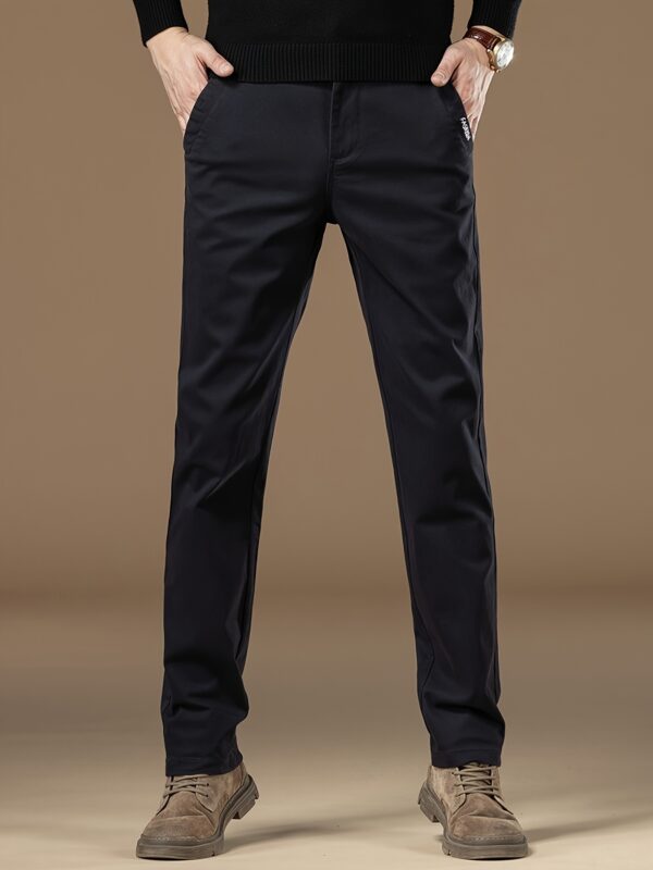 Men'S Slim-Fit Cotton Casual Pants - Classic Straight-Leg Design, Thick Stretch, Solid Black, Business Casual Trousers for All Seasons, Comfortable and Stylish, Allseason Trousers | Straight Leg Pants | Cotton Pants - Image 2