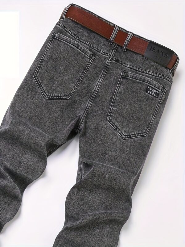 Men's Slim Fit Grey Jeans - Cotton Blend, Machine Washable, All-Season Denim Pants for Teens - Image 2