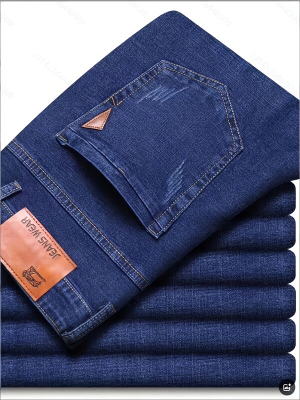 Men'S All-Season Basic Denim Jeans, 45% Cotton 26% Viscose 27% Polyester 2% Elastane, Solid Color, Regular Fit, Slight Stretch, Washed, Woven, 300g/m² - Business Casual Straight Leg Pants - Image 4