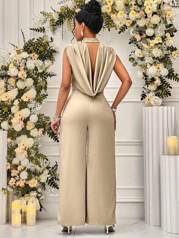 Women's Elegant High-Waisted Sleeveless Wide-Leg Jumpsuit - Beige Stand Collar Non-Stretch Machine Washable All-Season Versatile Outfit for Casual & Formal Events (NS702), Event Clothing | Sophisticated Style | Sophisticated Cut, Ladies Rompers And Jumpsuits - Image 15