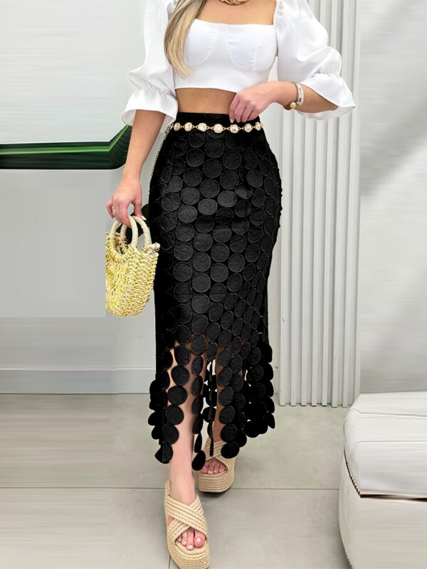 Women's Elegant White Tassel Skirt - Polyester, Mermaid Silhouette, High-Waisted, Bodycon Midi for Spring/Summer, Summer Skirt | Tassel Detailing | No Stretch Fabric - Image 6