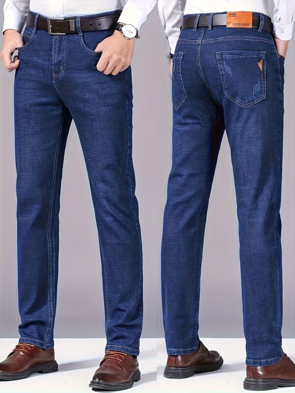 Men'S Slim-Fit Stretch Denim Jeans - Mid-Rise Straight-Leg Casual & Business Pants with Button Closure, Geometric Washed Design, All-Season Comfort for Work, Sports & Leisure, Versatile Clothing, Midrise Jeans, Workout Jeans, Durable Fabric