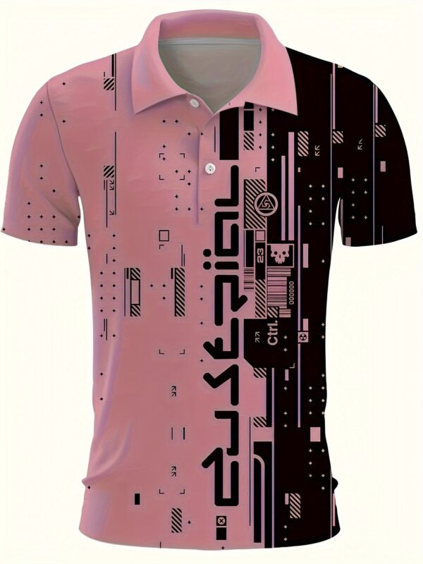 Men's Colorblock Pattern Print Short Sleeve Golf T-shirt For Summer - Image 4
