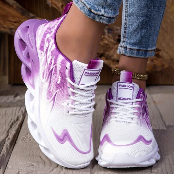 Women's Stylish Gradient Flame Running Shoes - Breathable Knit Upper, Comfortable EVA Sole, Fashionable Purple & White Design, Lace-Up Closure for Casual & Athletic Wear, Allseason Sneakers | Vibrant Gradient Design | Breathable Fabric Upper, Ladies Shoes - Image 6