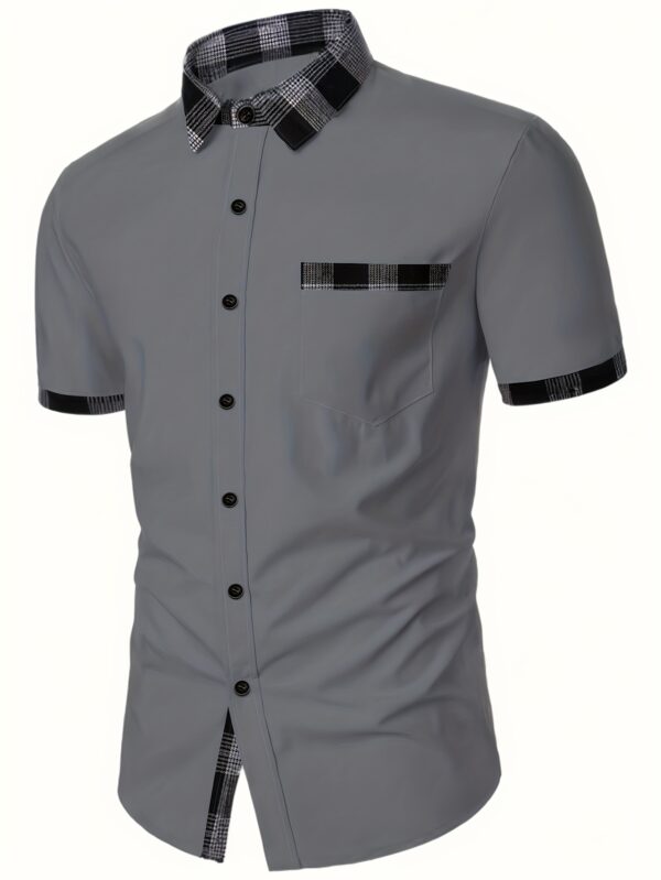Men's Summer Casual Shirt - Plaid Design Short Sleeve Button-Up with Chest Pocket, Breathable Regular Fit for Streetwear & Couple Dating, Machine Washable, Shirts for Summer - Image 5