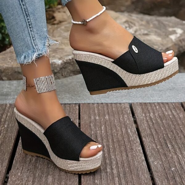 Stylish Women's Summer Slippers, Casual Versatile Thick-Heel Wedge Slides, Solid Color Indoor & Outdoor Slip-Ons for All Occasions - Perfect for 68 Festivals - Image 2