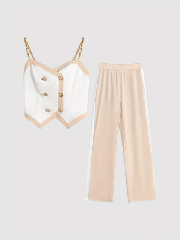 New Fashionable Slimming Color-Blocking Double-Buckle Suspender Straight Pants - Image 7