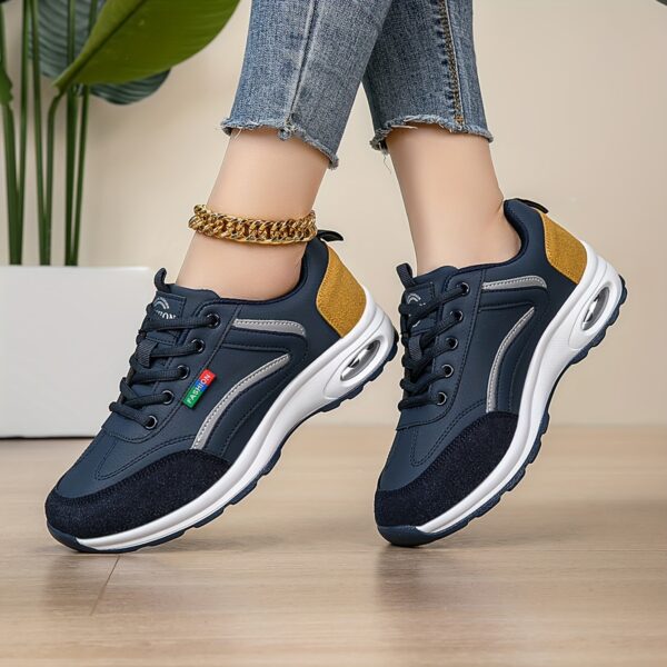 AOPLUS Women's Fashion Sneakers - Lightweight, Comfortable, and Breathable Low-Top Sneakers with Air Cushion Support, White & Blue Design, PU Cover Upper, Fabric Lining, All-Season Wear - Image 7