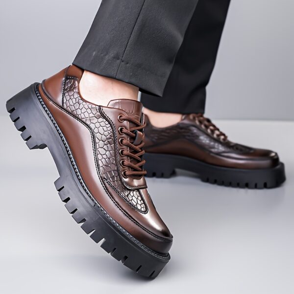 2025 Trendy Men'S Lace-Up Business Casual Shoes, Textured Embossed Derby Style with Premium Material + Non-Slip Durable Rubber Sole, Available in 2 Colors, Comfortable Thick-Soled Dress Shoes Suitable for Daily Wear, Business Gatherings, and Multiple Scenarios, 11 Sizes to Choose From - Image 8
