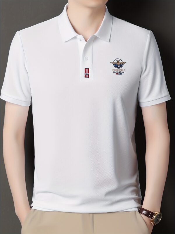 Men'S Casual Summer Short Sleeve Polo Shirt with Embroidered "LAE FSHONAI" Logo, Red & White Striped Patch, Lightweight & Breathable for Everyday Wear, Casual Attire|Embroidered Logo Shirt|Slight Stretch Fabric - Image 7