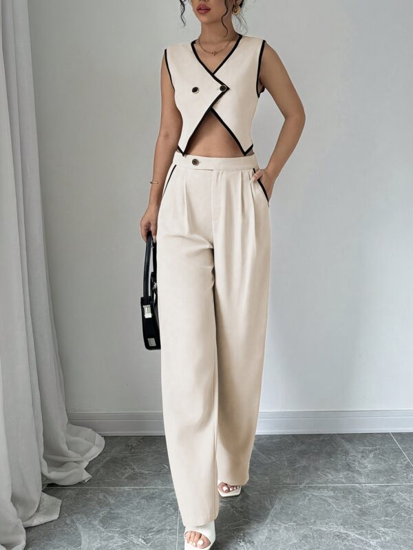 2025 New Summer Suit with Button and Belly Button Exposed, Wide Leg Pants Two-Piece Set - Image 5