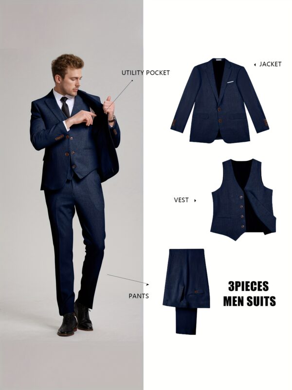 Men's Suits 3pcs Retro Linen Men Suit Beach Wedding Suit Summer Slim Fit Light Weight Linen Suit Jacket Vest Pant Tuxedo Business Prom - Image 9