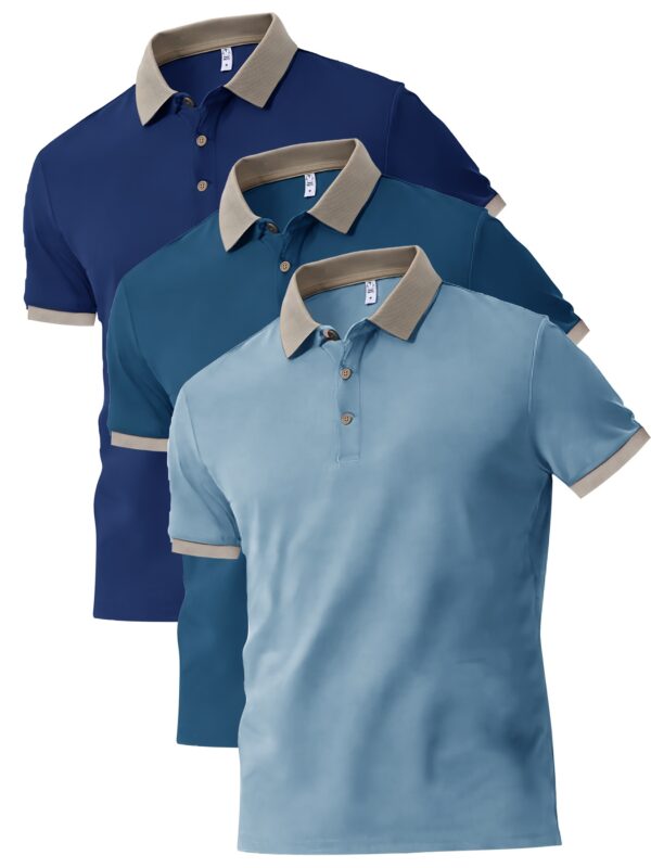 3pcs set of stylish Men's short-sleeved shirts, can be matched with various styles of clothing, button- collar shirt - comfortable and breathable fabric - for golf sports and casual wear - perfect gift for men - Image 9