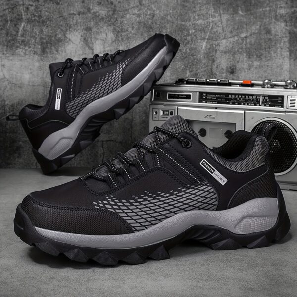 Men'S Breathable Hiking Shoes - Lightweight, Non-Slip Sole, Durable for Outdoor Trekking and Trail Running, Black Mesh Upper with Faux Cover Sole, Lace-Up Closure, EVA Cushioned Sole, Trail Running Shoes | Sleek Hiking Footwear | Durable EVA Sole - Image 2