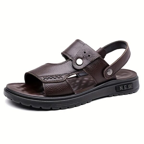 Men's Genuine Leather Sandals - Slip-On Open-Toe Beach Shoes with Non-Slip PU Sole, Brown Casual Summer Footwear for Pool, Vacation, Everyday - Durable & Easy-Clean Mens Sandals, Vacation Footwear, Sleek Strap Design, Breathable Material, Poolside Footwear, Minimalist Design, Outdoor Enthusiasts - Image 6