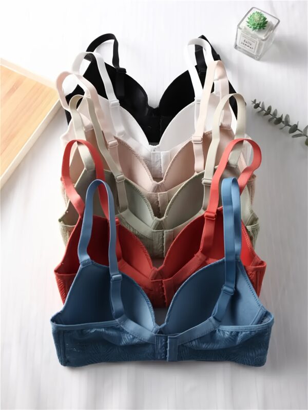 6pcs Women'S Lace Bra Set - Comfortable, Breathable, Push-Up Bras with Underwire, Solid Colors (White, Beige, Brown, Black, Pink, Purple) - Perfect for Casual Attire, Everyday Comfort | Elegant Lingerie | Comfortable Fit - Image 4