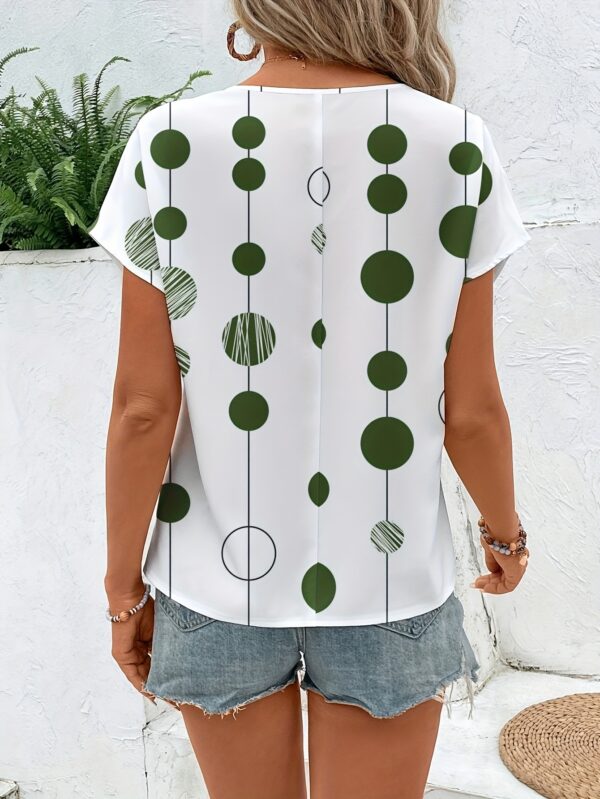 Women's Casual Elegant Geometric Circle Print Round Neck Blouse - Maroon with White Circles, Lightweight Summer Shirt, Machine Washable Non-See-Through Top for Casual & Formal Outfits, Casual Attire, Relaxed Fit Shirt, Nontransparent Fabric, Comfortable Wear - Image 4