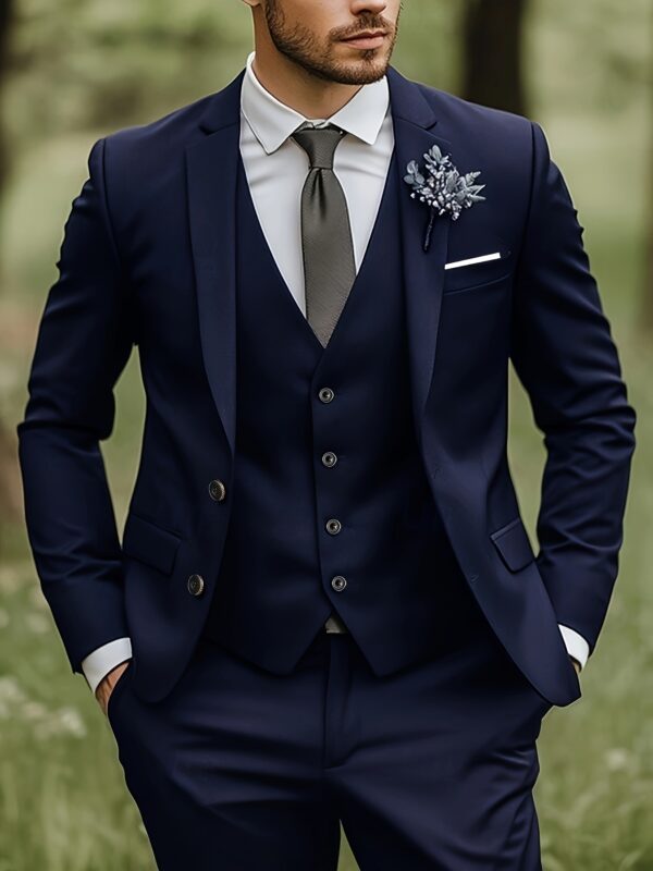 Men's Three-Piece Suit Set with Trousers and Vest, Suitable for Weddings and Important Occasions