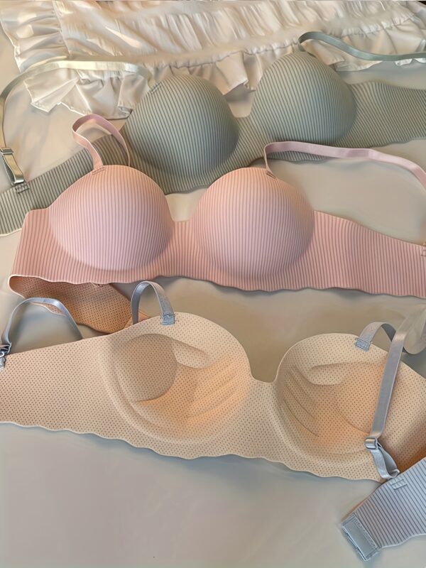 Randomly 3pcs Thin Strap Lingerie for Women, Small Bust, Gathered Striped Half-Cup No Underwire, Lifts and Supports Against Sagging, Soft and Comfortable - Image 4