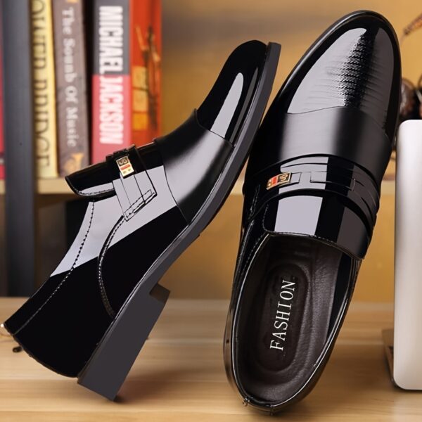 Men's Business Casual Slip-On Dress Shoes - Black & Brown, Pointed Toe, Double Monk Strap, Crocodile Texture Sole, Rubber Sole for Weddings, Office & Casual Attire, Wedding Footwear, Sophisticated Shoe Design - Image 5