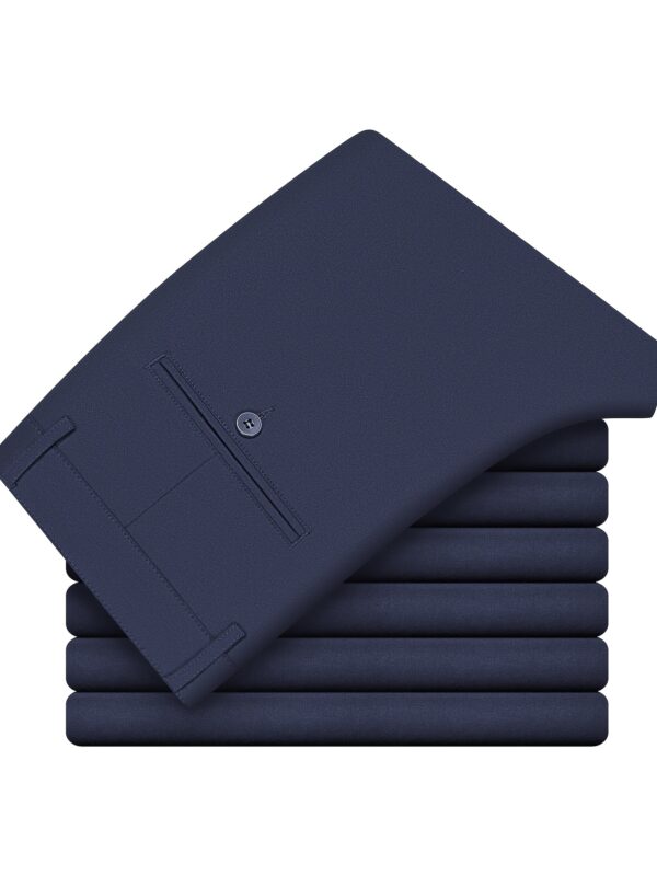 Men's Formal & Business Casual Pants - Navy Blue Straight-Leg Trousers, Regular Fit with Slight Stretch - Machine Washable Office, Wedding, Everyday Pants - Non-See-Through Professional Men's Bottoms, Office Wear, Sophisticated Look, Comfortable Trousers - Image 5
