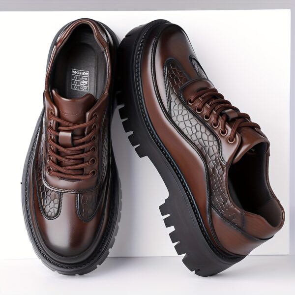 2025 Trendy Men'S Lace-Up Business Casual Shoes, Textured Embossed Derby Style with Premium Material + Non-Slip Durable Rubber Sole, Available in 2 Colors, Comfortable Thick-Soled Dress Shoes Suitable for Daily Wear, Business Gatherings, and Multiple Scenarios, 11 Sizes to Choose From - Image 6