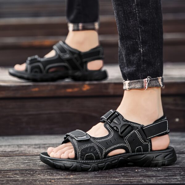 Men's Summer Sandals - Cushioned EVA Sole, Non-Slip Outdoors/Beach/Casual Shoes - Lightweight Breathable Sandals for Everyday & Formal Wear - Black, Sleek Strap Design, Adjustable Strap Footwear - Image 12