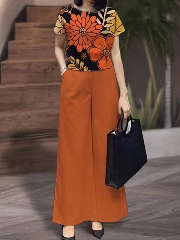New Summer Elegant Printed Wide-Leg Two-Piece Set