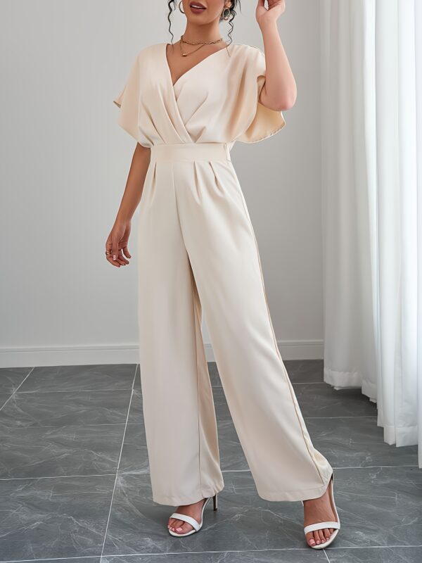 Women's Summer Solid Color Short Sleeve Casual Elegant Waist-Cinched Jumpsuit - Image 5