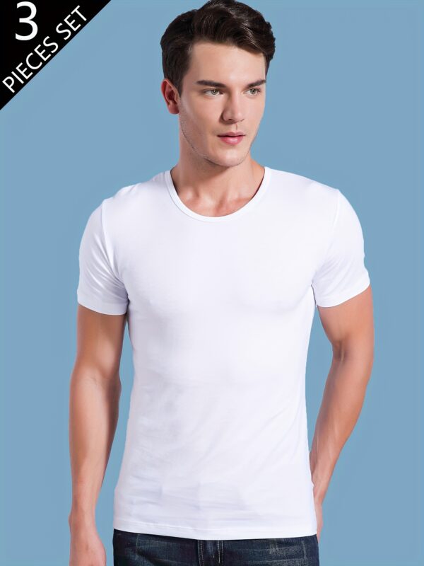 Three Men'S Short-Sleeve Solid Color T-Shirts in Black And White, Lightweight, Breathable, Comfortable for Sports And Casual Wear, Featuring a Round Neck And a Simple, Stylish Design. - Image 10