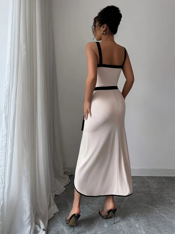 2pcs Elegant Contrast Color Sleeveless Top and Asymmetrical Strapless Skirt Set for Women - Chic White & Black Polyester Blend, Perfect for Spring/Summer, Stylish Evening Wear, Evening Wear Set|Sleek Fitted Top|Polyester Blend - Image 5