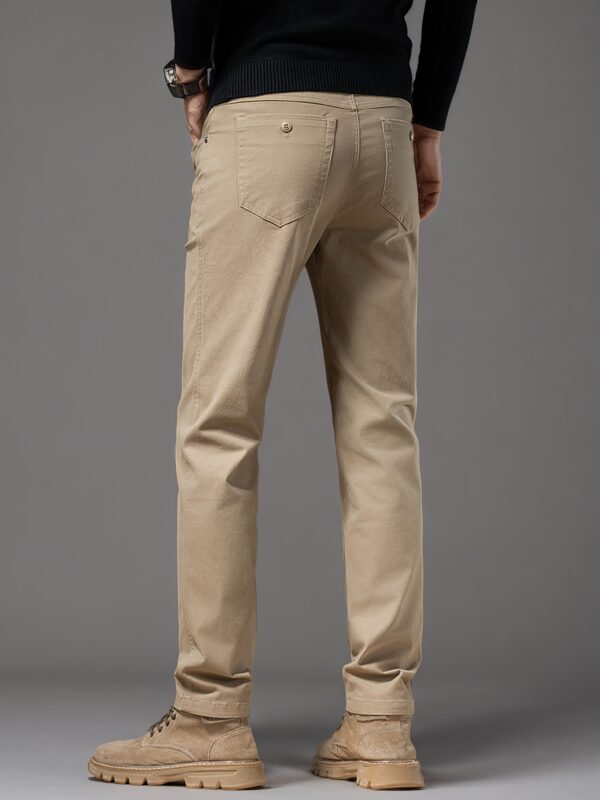 Men'S Classic Mid-Waist Casual Pants - 100% Woven Fabric with Slight Stretch, Solid Color, Button Fly, Regular Fit for Spring/Fall - Comfortable for Work, Weekend, and Business Occasions - Image 8