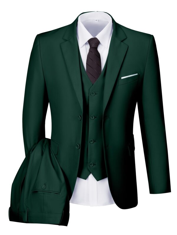Men'S Navy Blue Three-Piece Suit with Brown Jacket, White Shirt, and Brown Dress Pants - Stylish Casual Attire for All Seasons, Casual Attire|Casual Style|Button Detail - Image 4