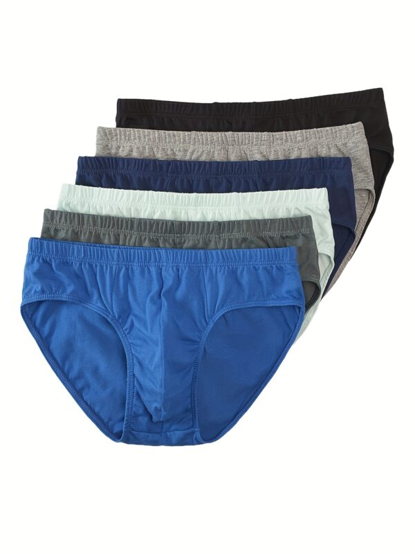 5pcs Men's Solid Color Breathable Cotton Mid-Waist Briefs, Comfortable Everyday Underwear - Random Colors - Image 5