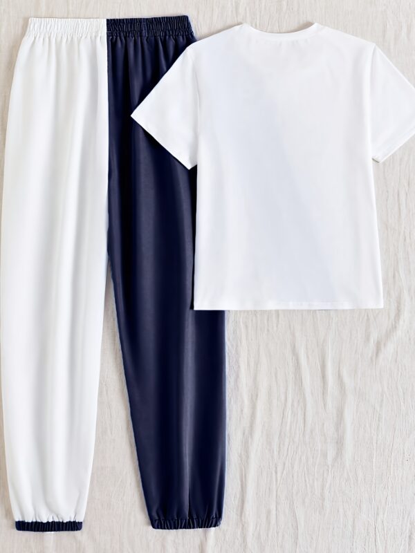Ladies' Spring/Summer Casual Color blocked Short sleeved Pants Set -222- Round neck Short sleeved Top and Drawstring Pants Elegant and Loose, Women's Gift for Women, Suitable for Commuting, Going Out, Home, s - Image 10