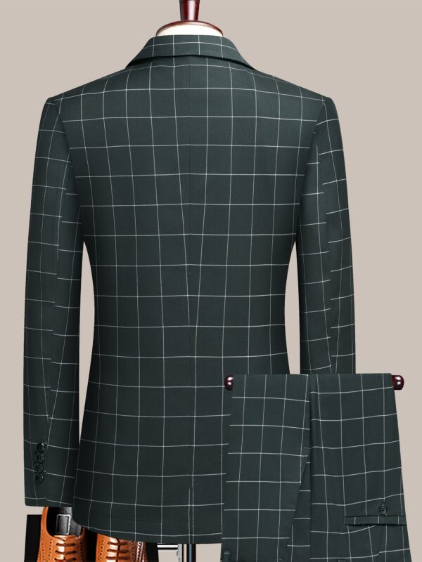 Latest Men's Suit: Checkered Double-Breasted Slim Fit Business Casual Two-Piece Set with Notch Lapel, Striped Design, Four-Button Style, Necklace Decoration for Spring/Autumn/Winter - Image 8