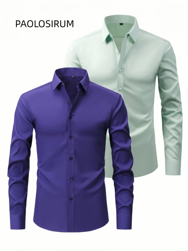 Two-Piece Set of Men'S Solid Color Elastic Shirts Ice Sliky Fiber Fabric Cool Shirts Breathable And Comfortable Business Casual Two-In-One Collar European And American Tops Men'S Clothing Multi-Color Optional Convenient Washing - Image 8
