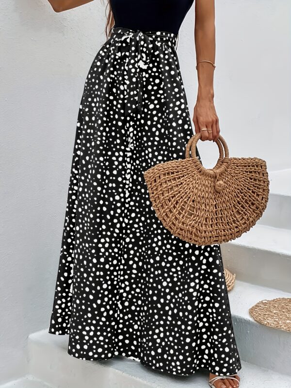 Women's Polka Dot Wide-Leg Pants with Adjustable Waist Tie - Loose Fit Long Trousers, Machine Washable All-Season Casual to Formal Elegant Chic Trousers for Women - Image 10