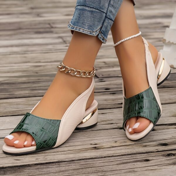Women's Stylish Open Toe Sandals - Black & Crocodile Pattern Chunky Heel Shoes, Mid-Height Summer Casual Wear with Rubber Sole, Strappy Sandals - Image 28