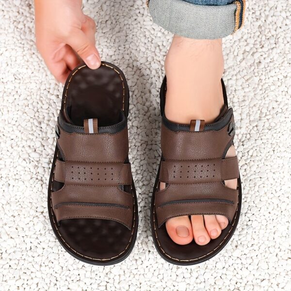 COMFIDAILY Men's Slip-On Sandals - Quick-Dry Non-Slip Beach Shoes, Lightweight Indoor/Outdoor Slippers with Cushioned PU Sole - Beige/White Accents for Pool, Bathroom, Travel - All-Season Slip-Ons for Men, Sleek Strap Design, Durable Footbed Support - Image 9